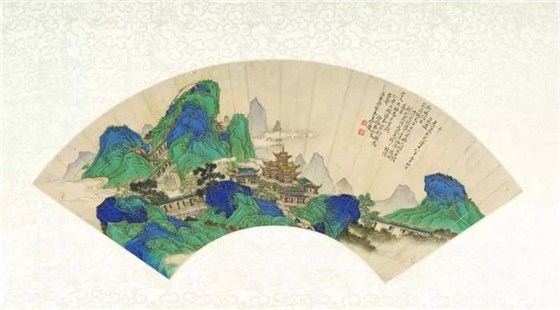 清·徐揚繪山水樓閣扇面