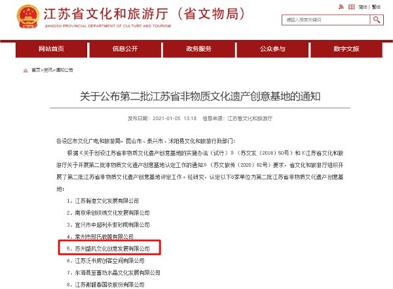 第二批江蘇省非物質文化遺產創意基地名單公布