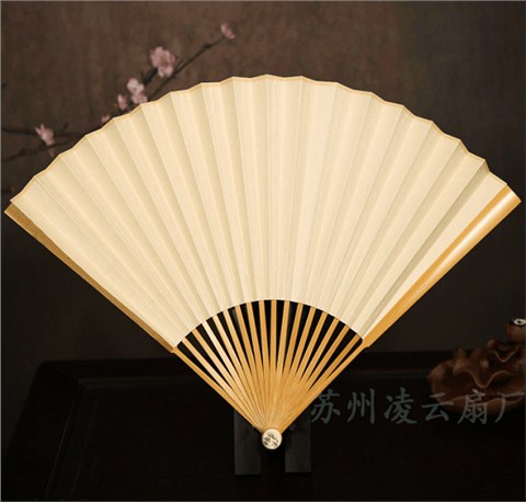 玉竹牛骨頭淺刻折扇