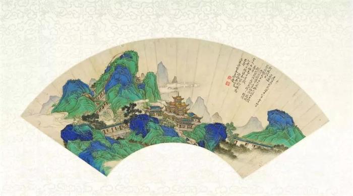 清·徐揚(yáng)繪山水樓閣扇面