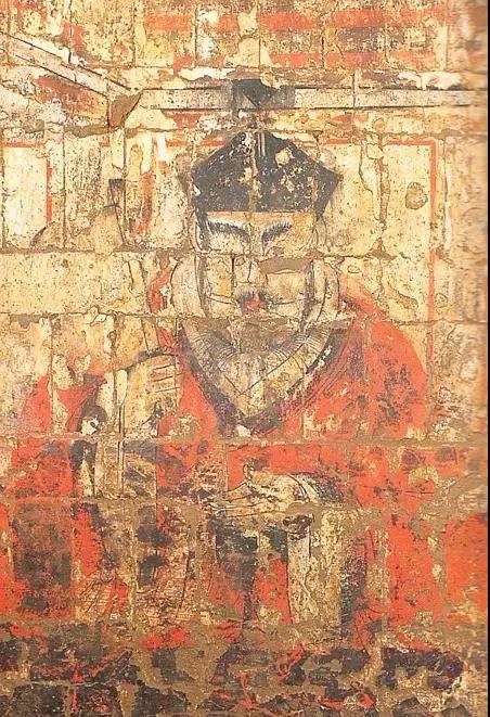 河北東平東漢墓中墓主人執便面局部圖